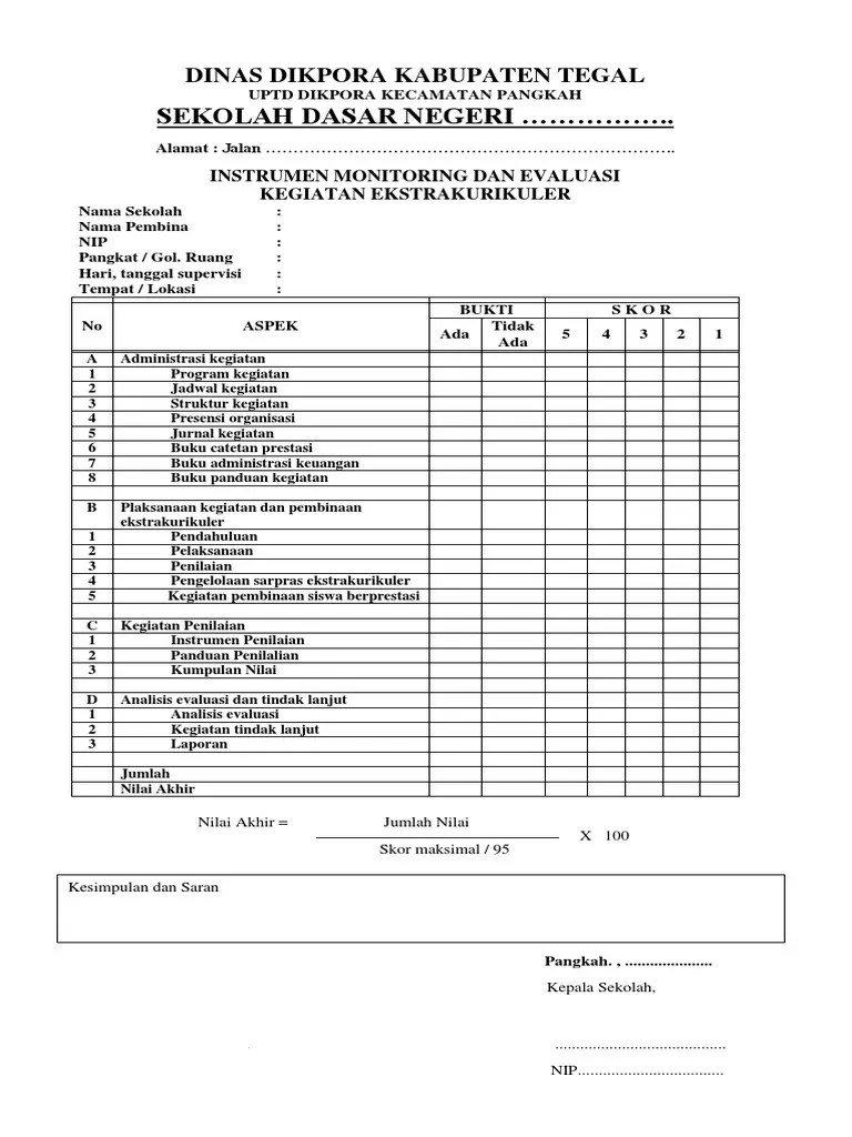 Penegak maupun pandega hanya sebagai kegiatan ekstrakurikuler, . 3 5 1instrumen Monitoring Ekstrakurikuler Pdf