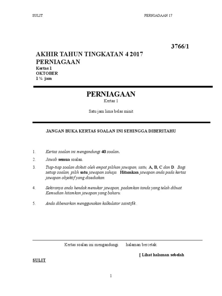 Bagi mendapatkan markah penuh dalam kertas 2. Soalan Perniagaan Tingkatan 4 2017 Urijahct
