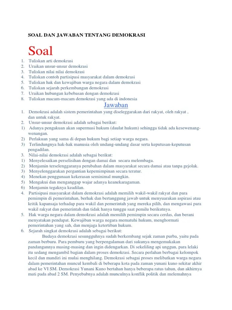 Soal Dan Jawaban Tentang Demokrasi | PDF