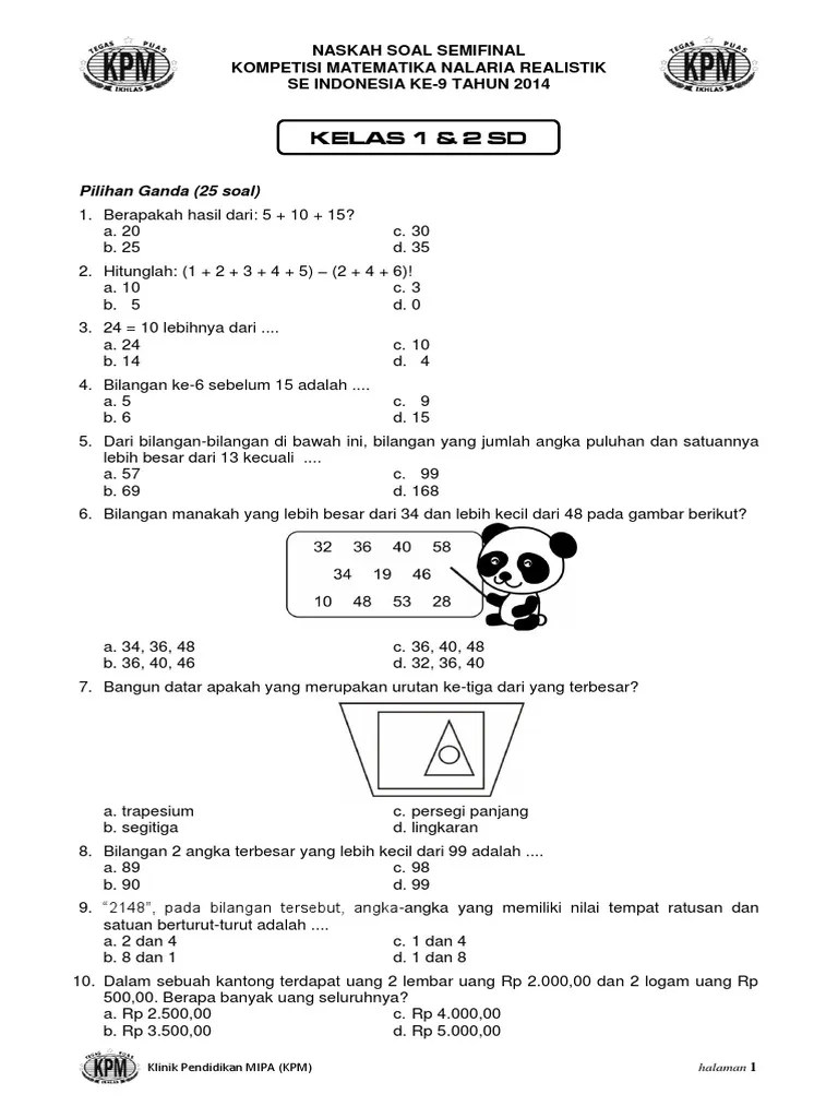 Membuat deskripsi pada nilai suatu mata pelajaran itu berdasarkan nilai setiap kd (kompetensi dasar). Contoh Soal Soal Matematika Nalaria Realistik Kelas 5 Sd