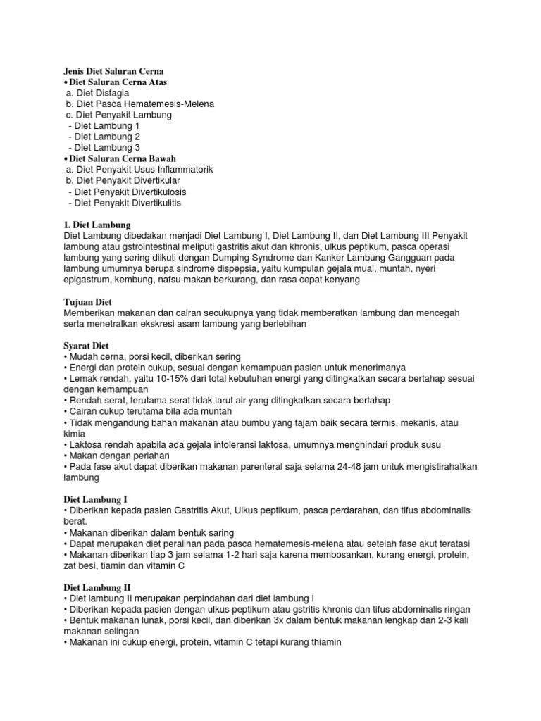 Jenis Diet Saluran Cerna | PDF