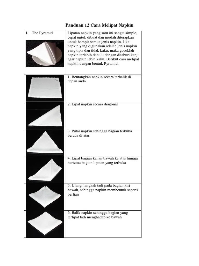 Lipat ujung kiri napkin ke arah atas · 5. Panduan 12 Cara Melipat Napki1 Pdf