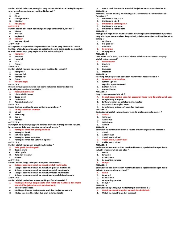 Soal Kisi Kisi Teori Kejuruan SMK Multimedia | PDF