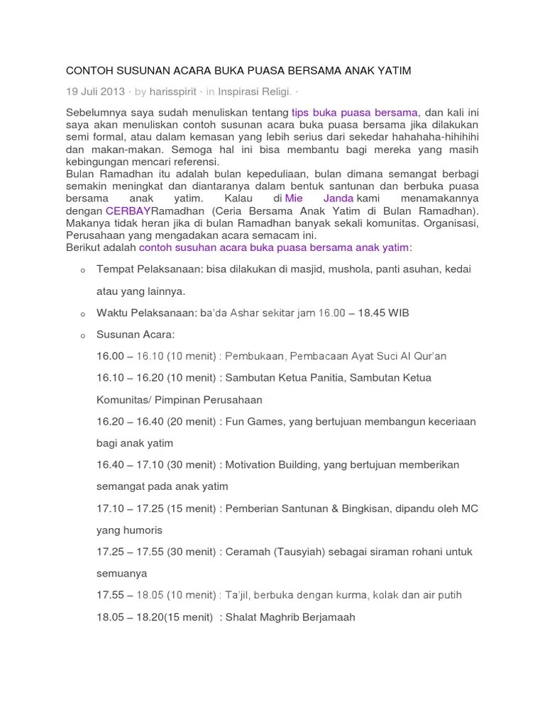 Bar mc x afbc buka puasa bersama dan santunan anak yatim. Contoh Susunan Acara Buka Puasa Bersama Anak Yatim Pdf