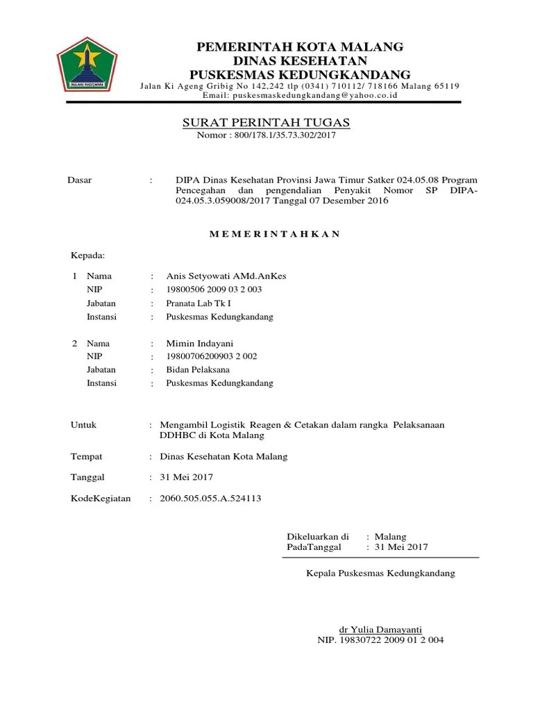 Dalam melaksanakan tugas, bkkbn menyelenggarakan fungsi: Contoh Surat Tugas Dinas Kesehatan Nusagates
