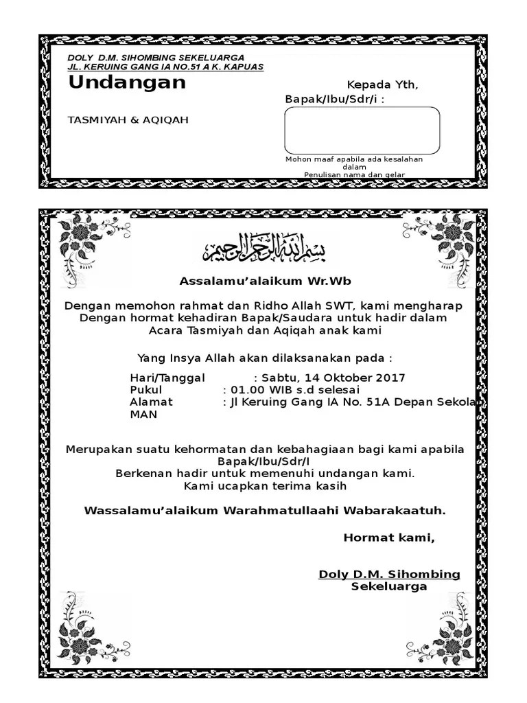 Hasil gambar untuk format undangan aqiqah undangan sederhana gambar download contoh. Undangan Aqiqah Dan Sunatan Pdf