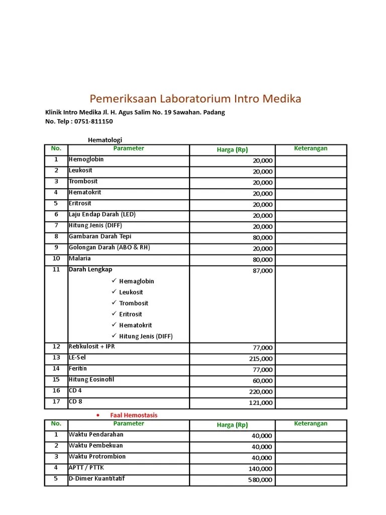 Salemba raya 20, jakarta pusat. Laporan Biaya Pemeriksaan Labor Pdf