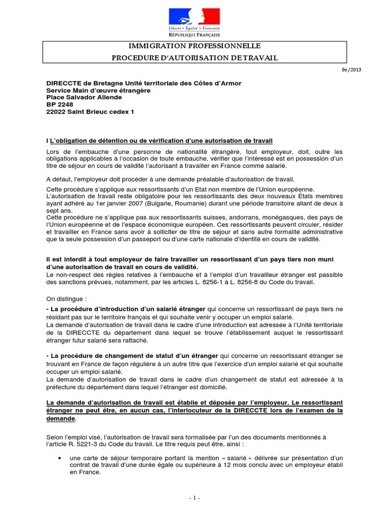 Portail de l'etat dans la meuse. Notice Delivrance Autorisation De Travail Juin 2013 Pdf Pdf Conge Annuel Chomage