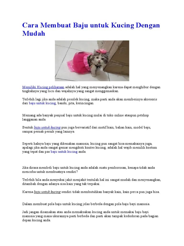Miau miau bizelfansdi video ini, mommy & daddy bikinin tutorial cara membuat baju kucing dari lengan baju bekas. Cara Membuat Baju Untuk Kucing Dengan Mudah Pdf