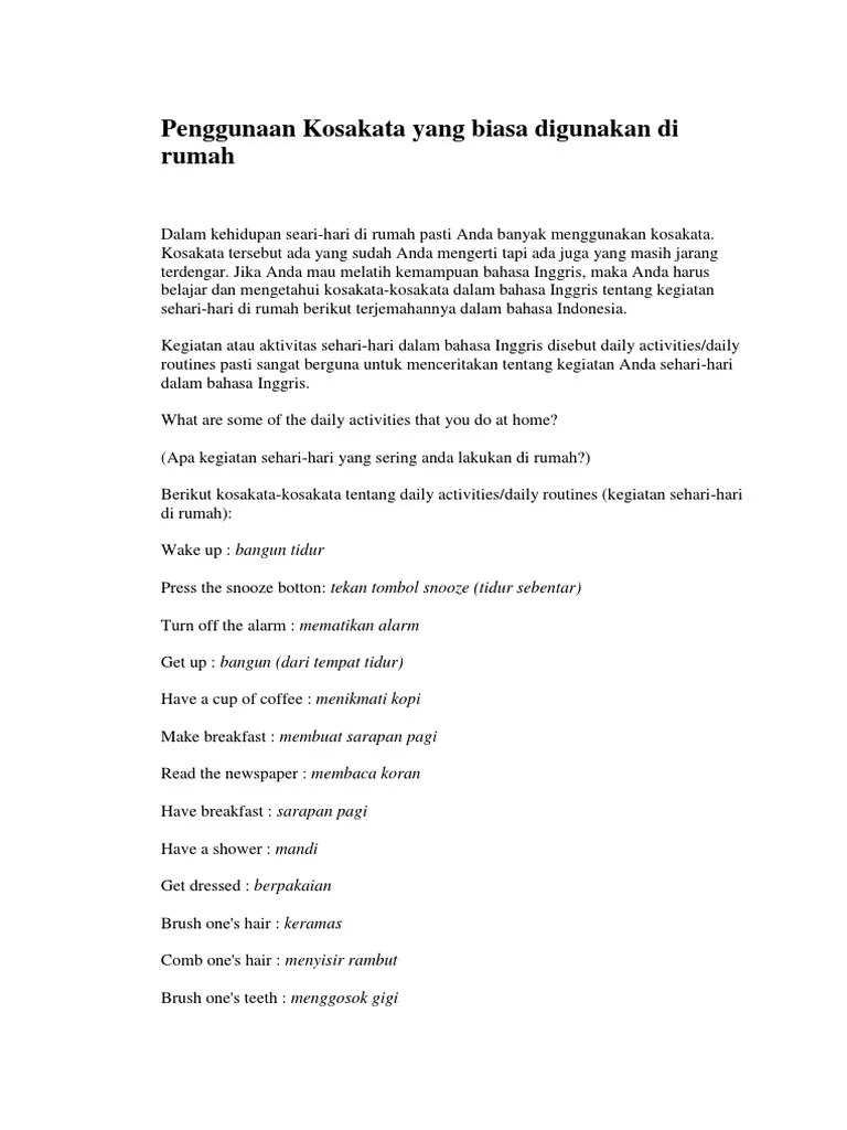 Caught the wolf and gave it nice beatings. Artikel Bahasa Inggris Sehari Hari Di Rumah Hbs Blog Hakana Borneo Sejahtera