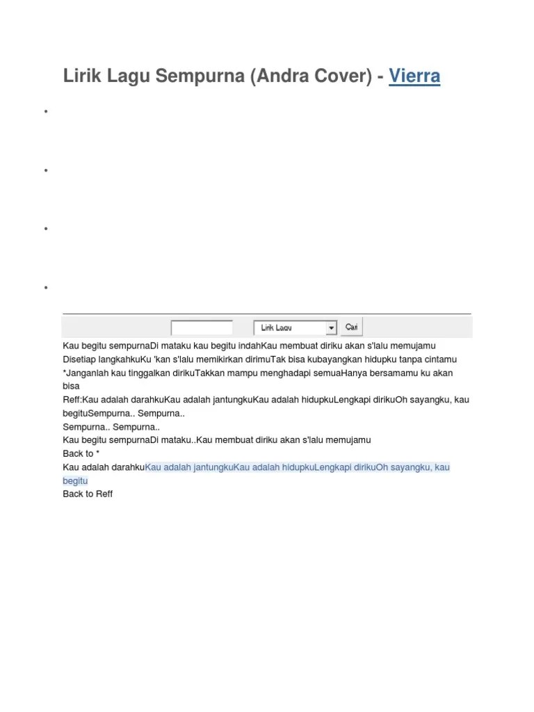International, malay and indonesian song lyrics collection. Lirik Lagu Sempurna Pdf