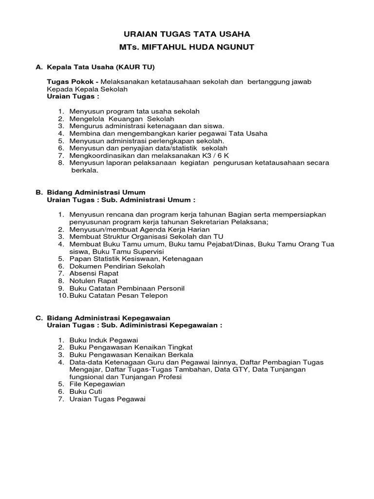 Uraian Tugas Tata Usaha | PDF
