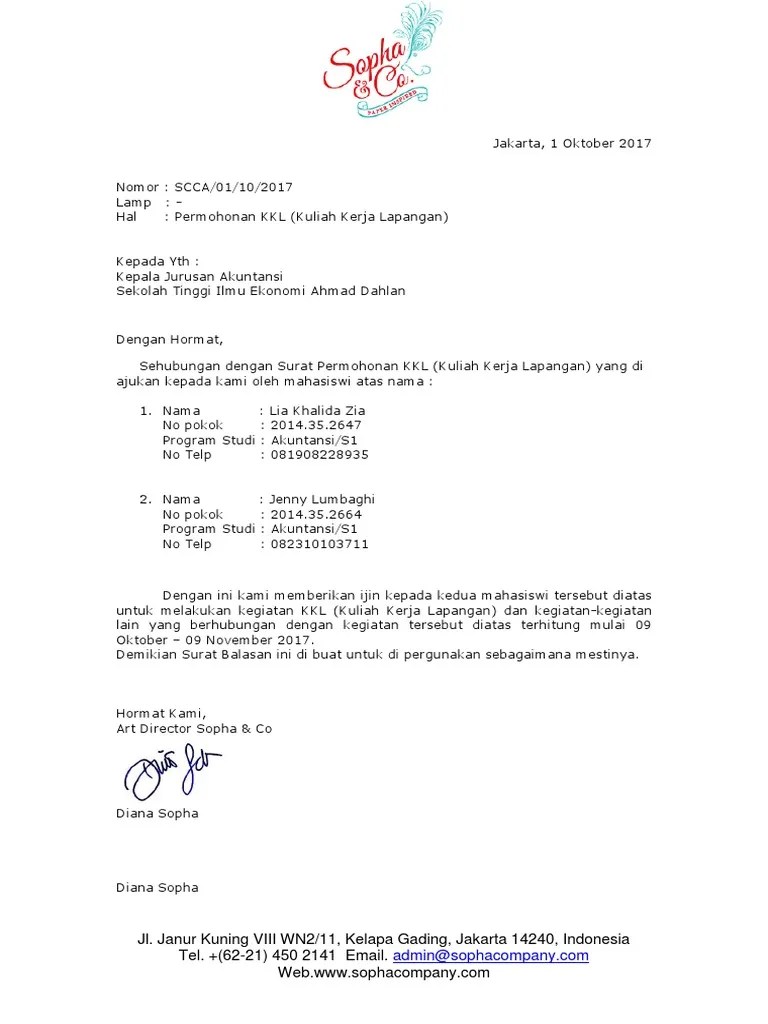 Contoh surat balasan dari bank/asuransi penjamin. Contoh Surat Balasan Kkl Pdf