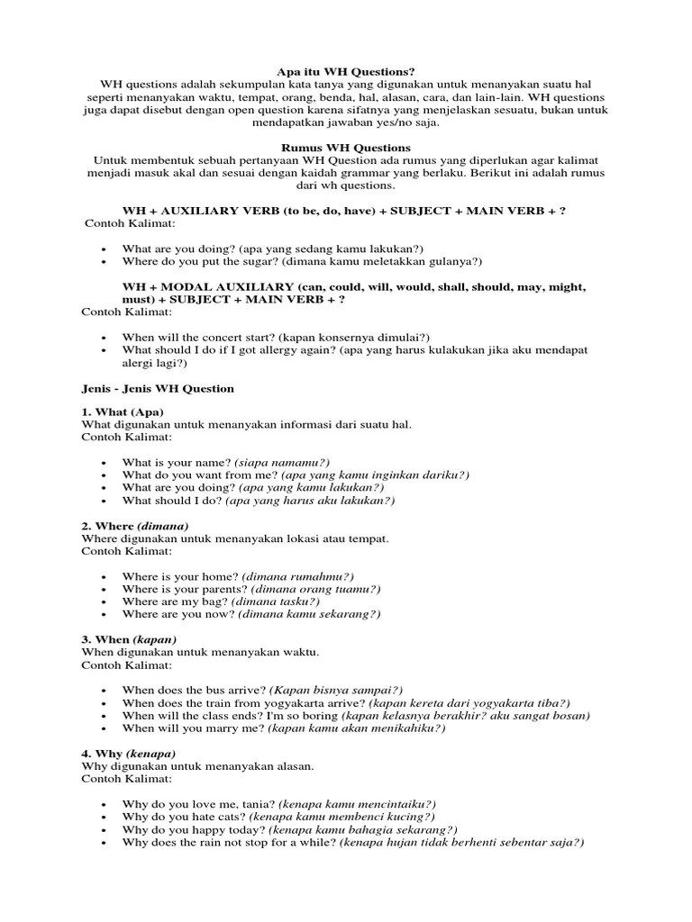 Materi dan rumus wh questions penting untuk dikuasai. Apa Itu Wh Questions