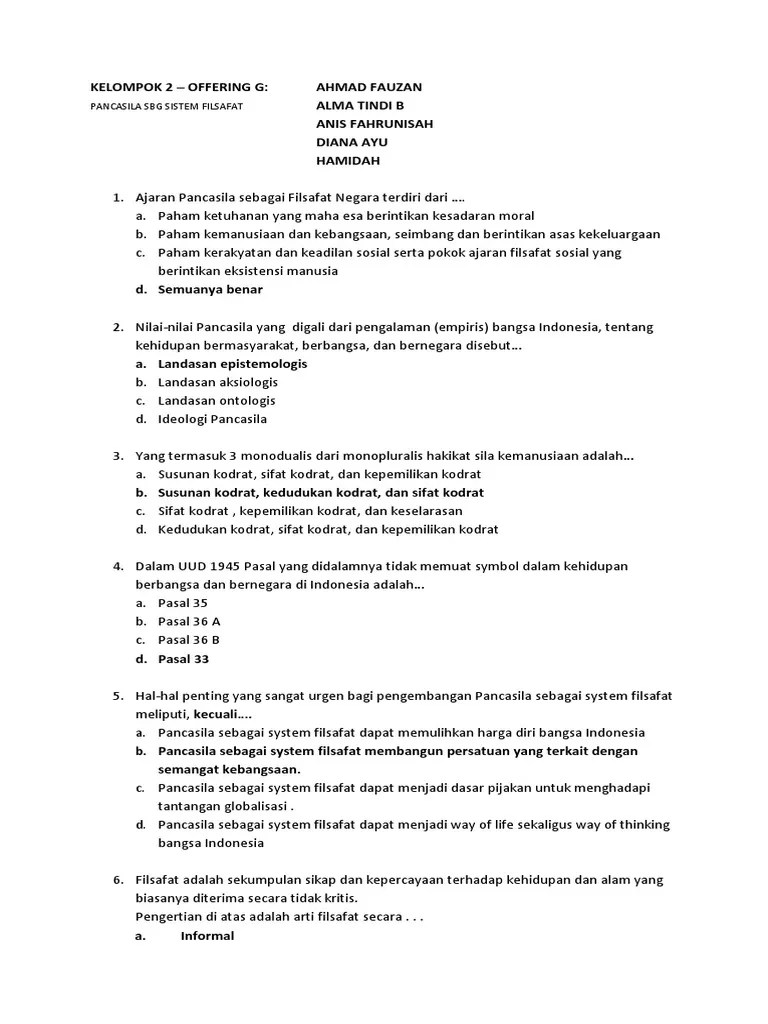 Pertanyaan Pancasila Sebagai Sistem Filsafat – Belajar