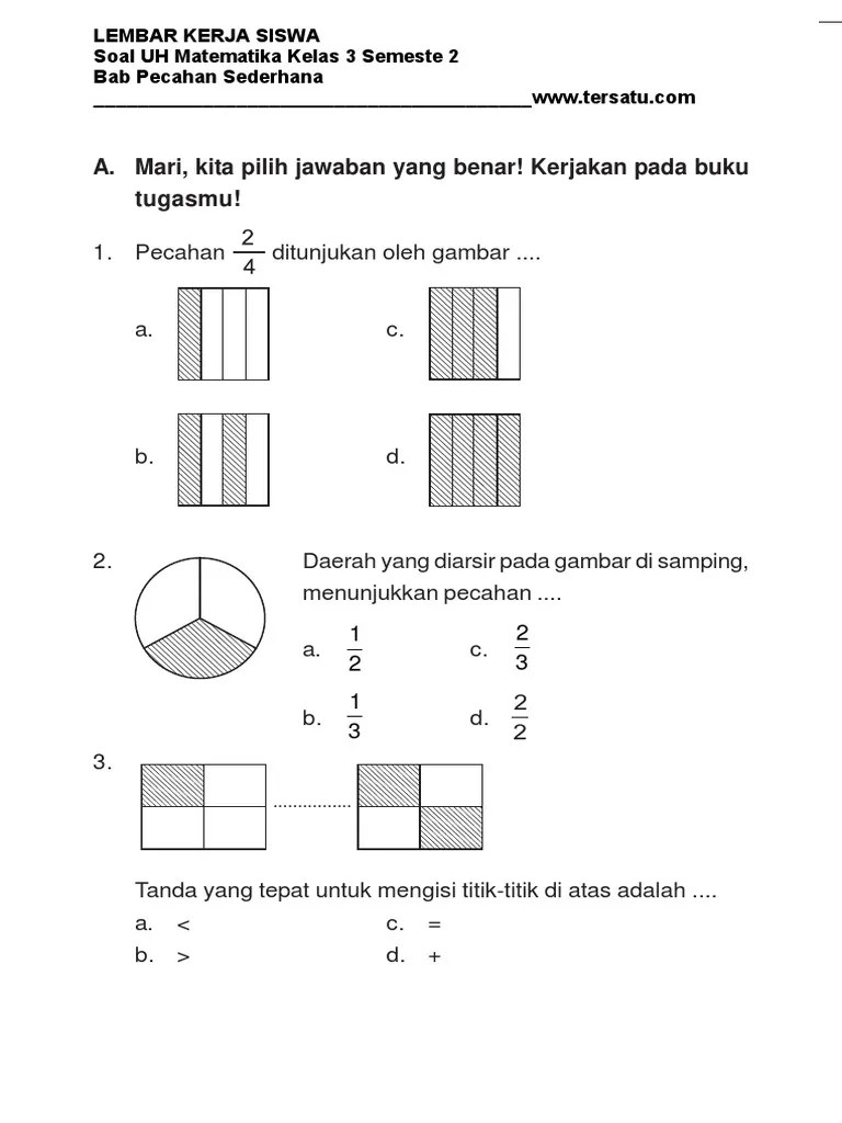 Soal matematika pecahan senilai kelas 4 sd. Contoh Soal Matematika Kelas 3 Sd - Indonesian Education