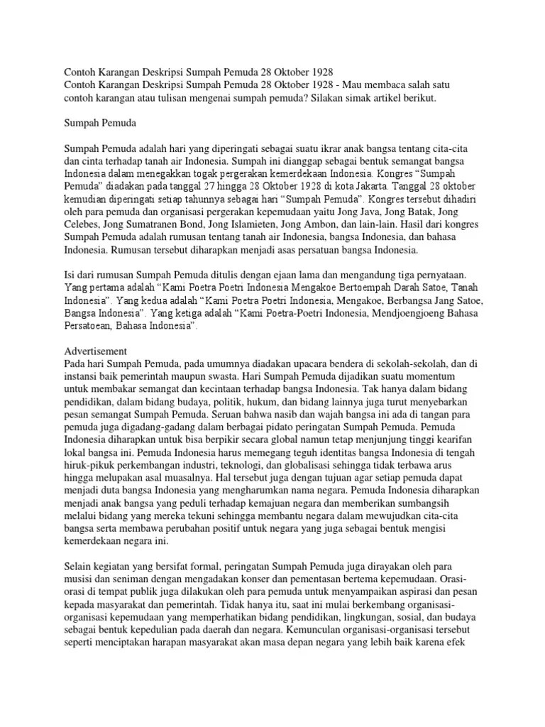 Contoh Karangan Deskripsi Sumpah Pemuda 28 Oktober 1928 1 | PDF