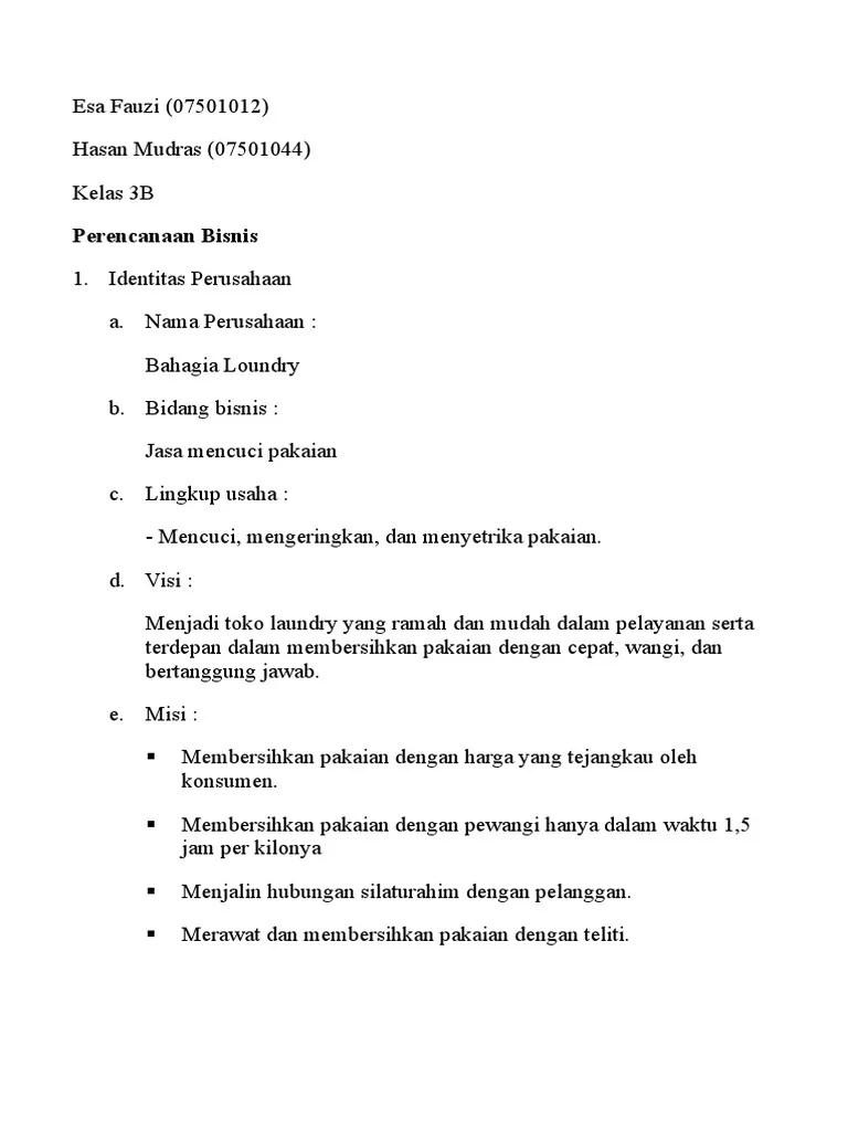 B/c = 1,3 = bep c. Contoh Laporan Bisnis Bisnis Laundry Pdf