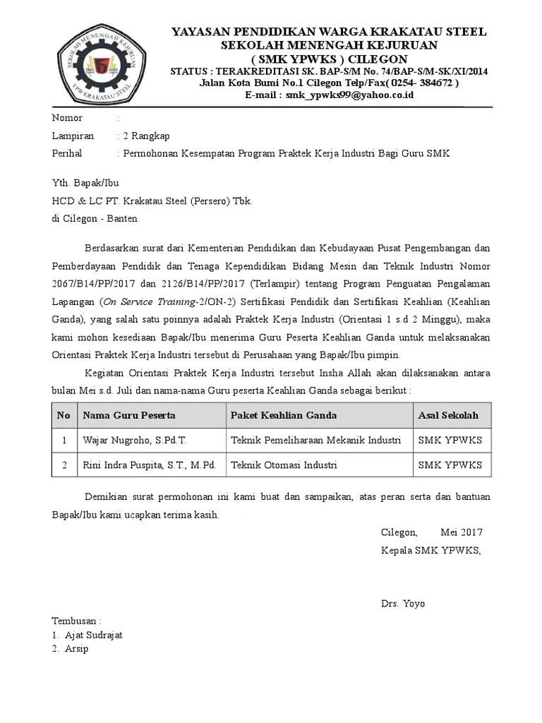 Tenaga pendidik kami, salah satu kegiatannya adalah program magang guru di du/di sebagai salah. Surat Permohonan Magang Pdf