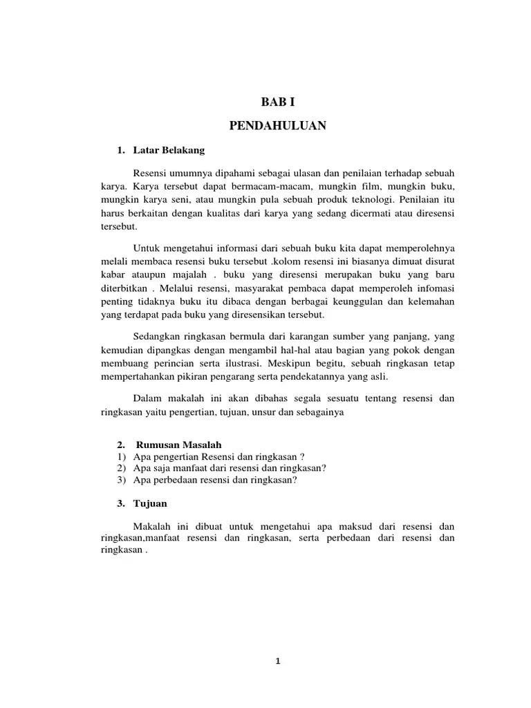 Contoh Latar Belakang Resensi – Lakaran