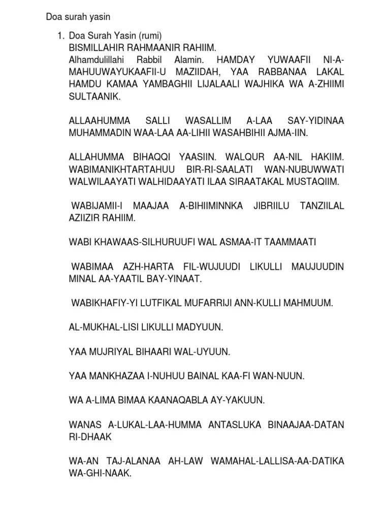 Doa surah yasin (rumi) bismillahir rahmaanir rahiim. Doa Surah Yasin Pdf