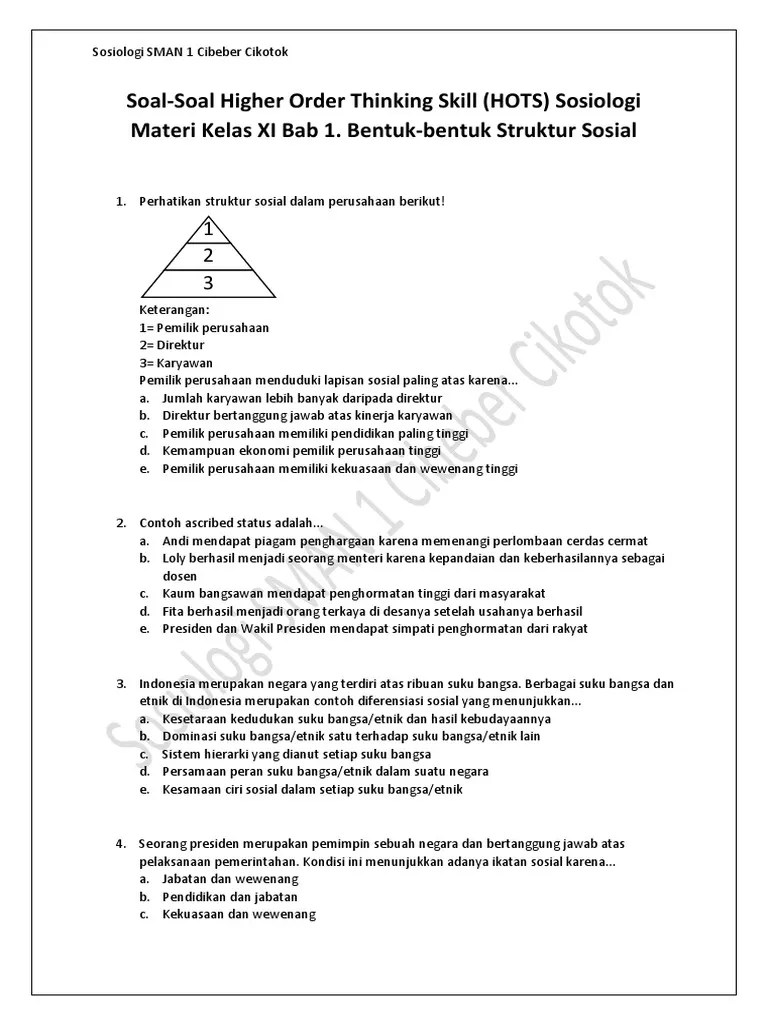 Contoh Soal Sosiologi Kelas 11 Semester 2 – Dengan