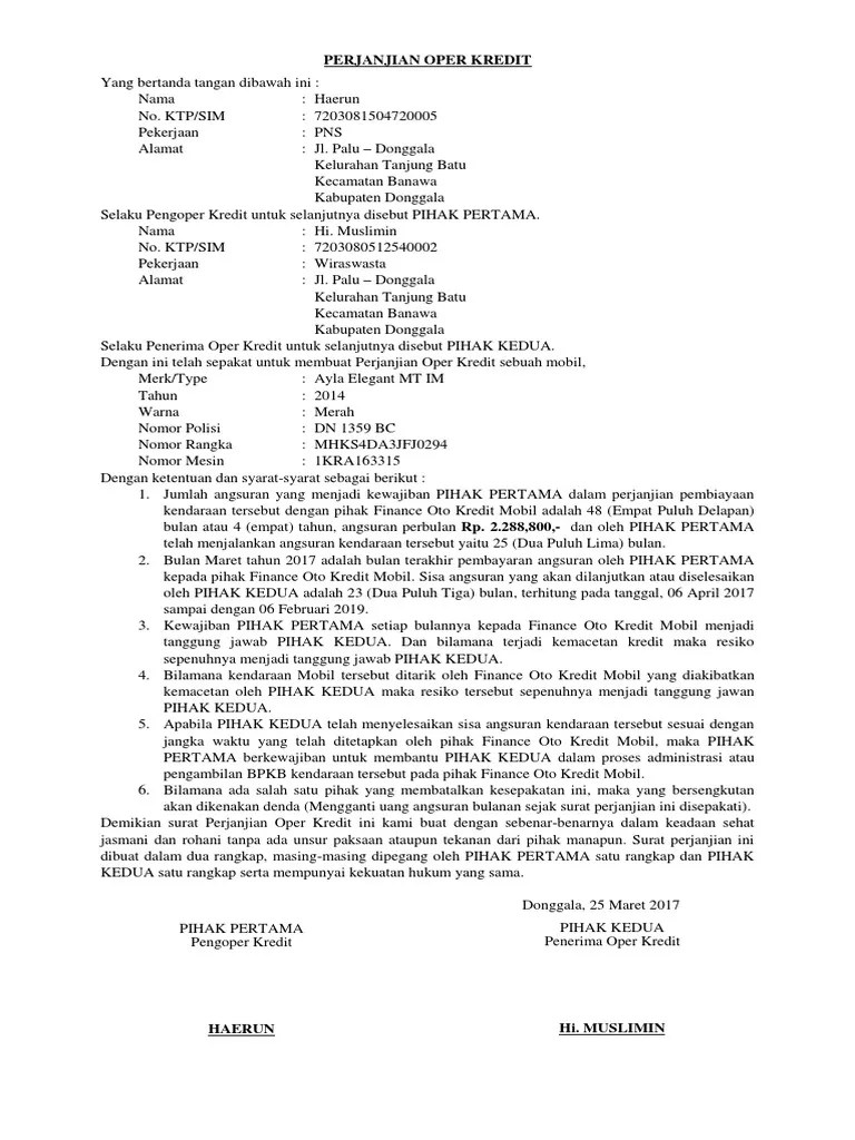 Transparansi dan lakukan perjanjian kontrak · 4. Surat Pernyataan Over Kredit Mobil Belajar