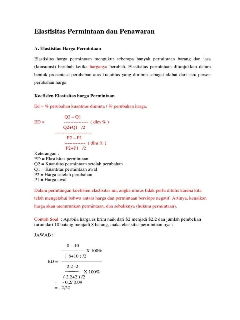 Contoh soal elastisitas permintaan contoh soal 1 fungsi permintaan: Contoh Soal Elastisitas Permintaan