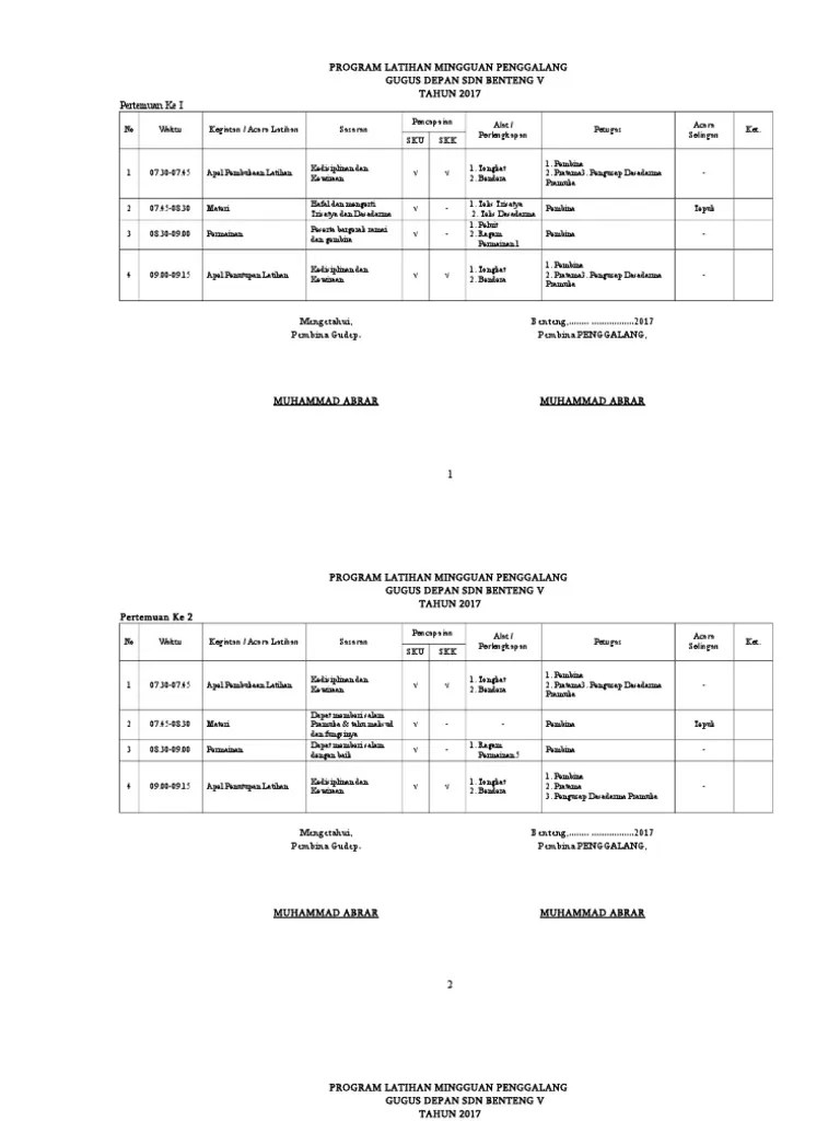 Contoh program kerja pramuka penggalang smp kurikulum 2013, contoh program kerja pramuka siaga penggalang penegak, program latihan mingguan . Program Latihan Mingguan Penggalang