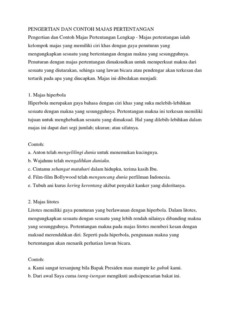 Pengertian Dan Contoh Majas Pertentangan | PDF