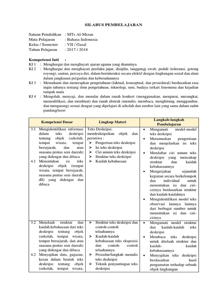 Demikianlah silabus bahasa indonesia kelas 7/ vii smp/mts semester 1 dan semester 2 kurikulum 2013 revisi terbaru yang dapat kami bagikan, semoga bermanfaat untuk kita semua. Silabus Bahasa Indonesia Kelas Vii Semester Genap Id Aplikasi