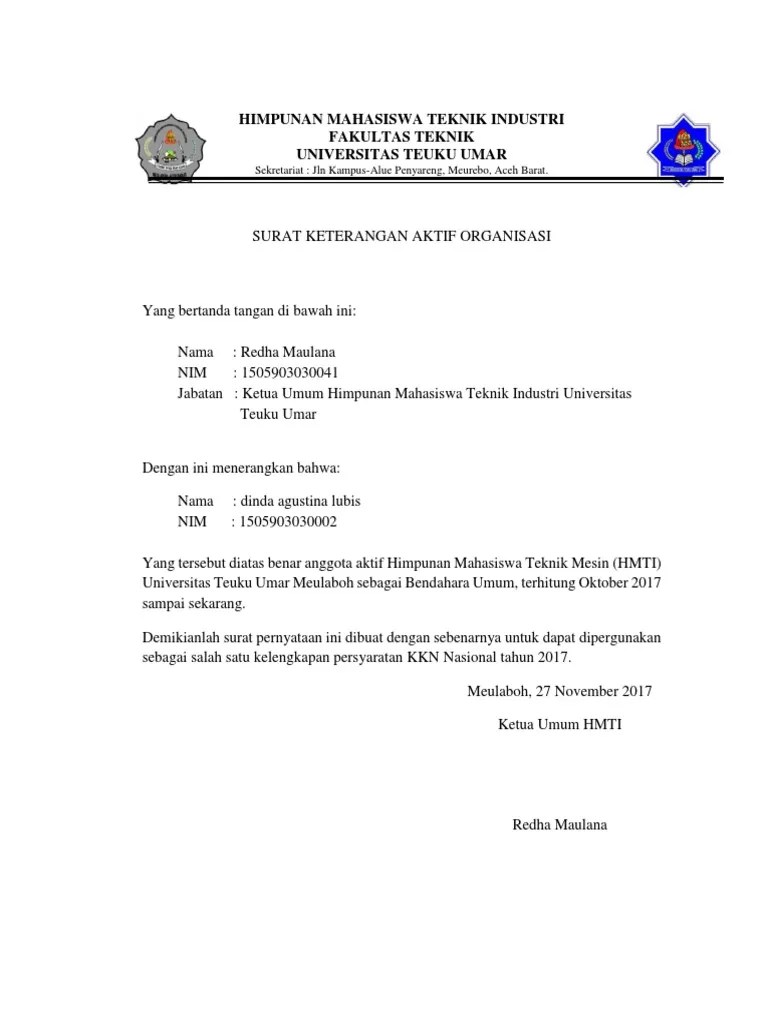 Nama, jabatan, dan tanda tangan; Contoh Surat Organisasi Mahasiswa Nusagates