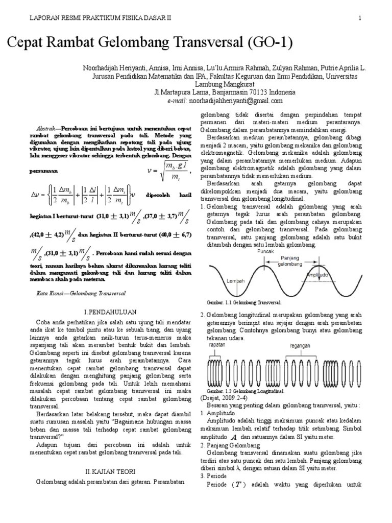Cepat Rambat Gelombang Transversal | PDF