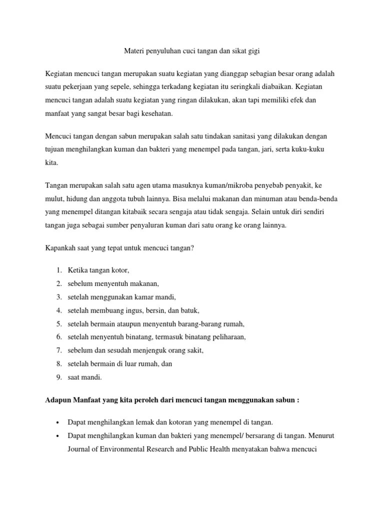 Materi Penyuluhan Cuci Tangan Dan Sikat Gigi | PDF
