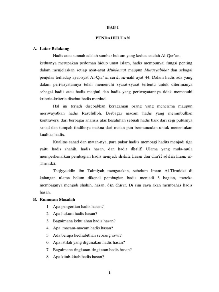 Hadist yang dikategorikan sebagai hadist hasan, yaitu: Makalah Tentang Hadits Hasan Pdf