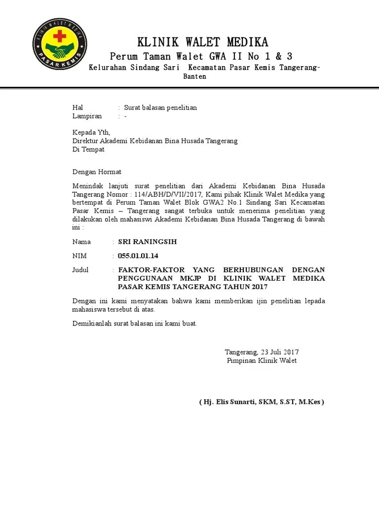 Ketua jurusan s1 sistem informasi . Contoh Surat Balasan Penelitian Dari Klinik Nusagates