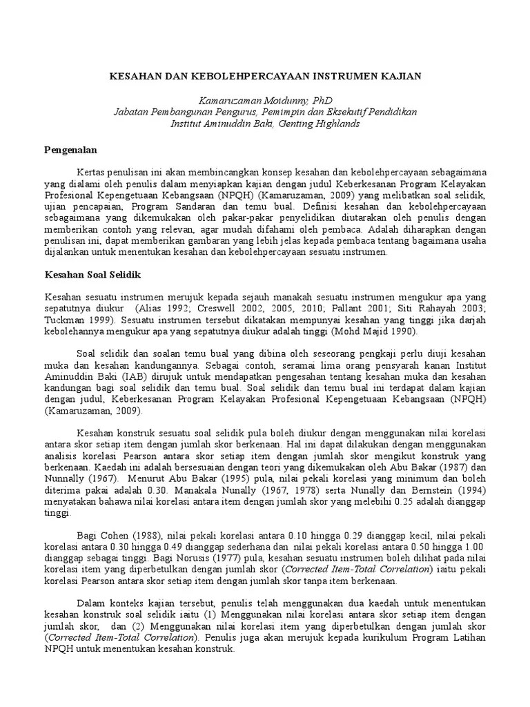 Instrumen disusun berdasarkan kajian teori dari variabel yang diteliti. Artikel 17 Kesahan Dan Kebolehpercayaan Intrumen Kajian Pdf