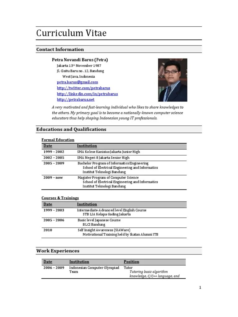 Gegerarum 101 kota bandung easy speak gedung pt asha lt ii, jl. Curriculum Vitae Pdf Net Beans Applications Software