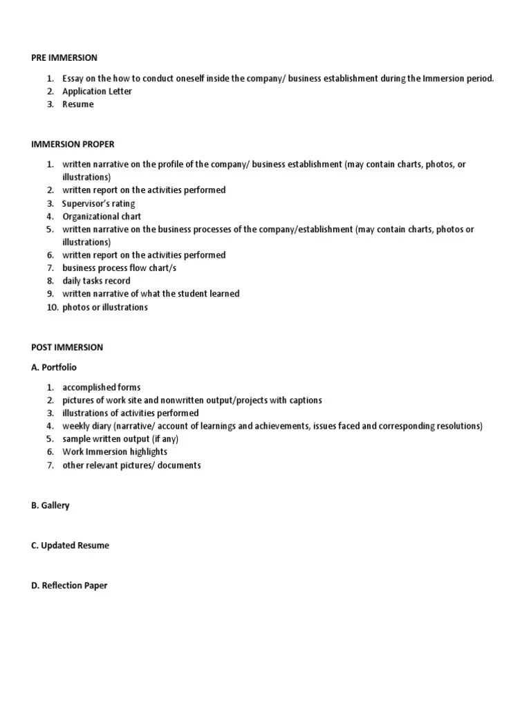 We have resume samples for all job titles and formats. Work Immersion Portfolio