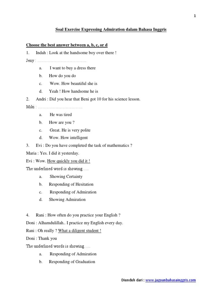 Soal Exercise Expressing Admiration Dalam Bahasa Inggris | PDF