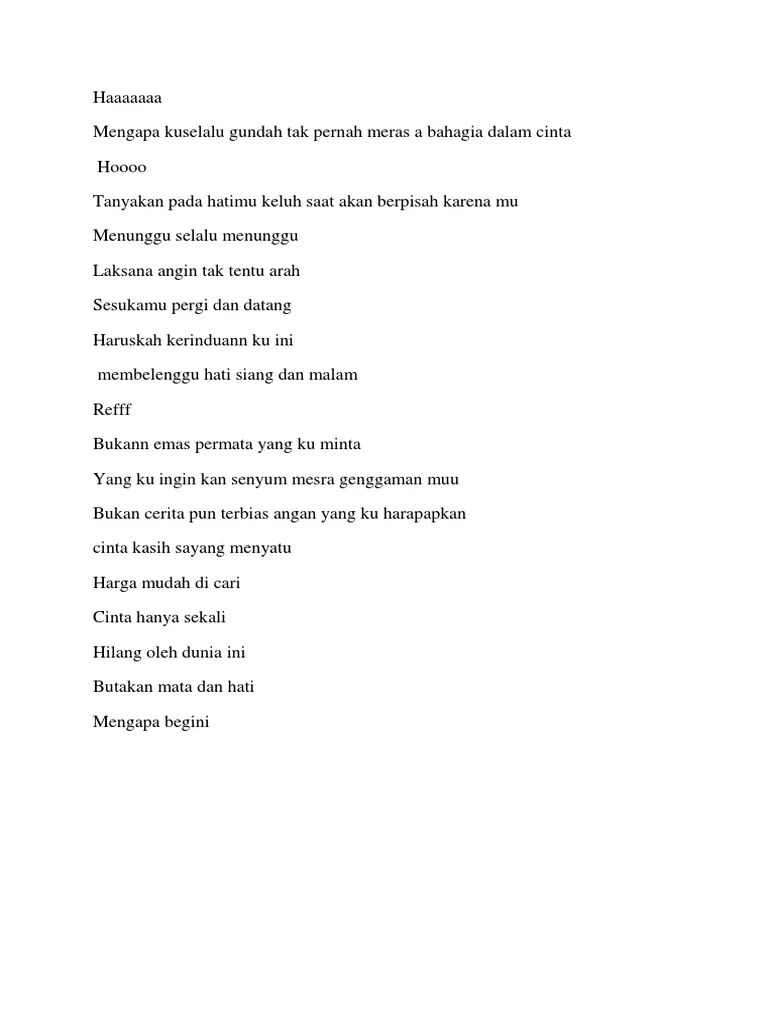 26 Lirik Lagu Bukan Emas Permata Yang Kupinta - Info Dana Tunai