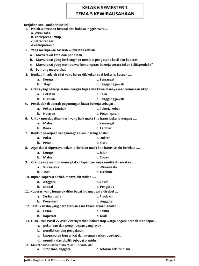 Soal sudah dilengkapi dengan kunci jawaban. Soal Ips Di Tema 5 Kelas 6 Beinyu Com