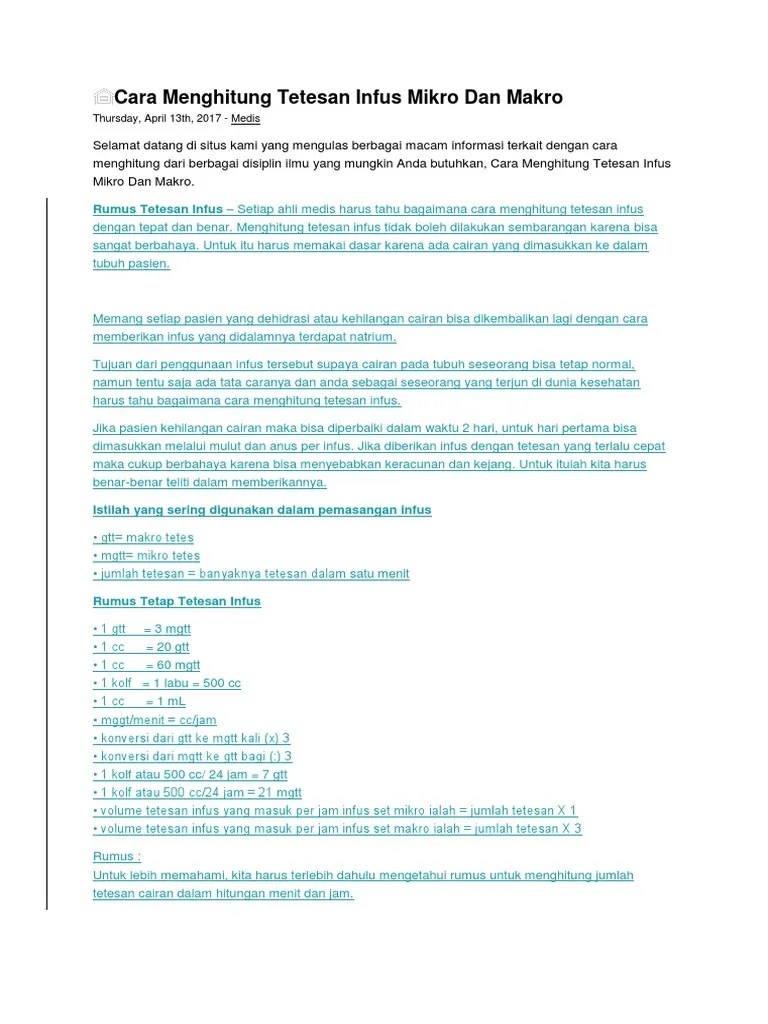 Cara cepat menghitung tetesan infus hak cipta gambar: Cara Menghitung Tetesan Infus Makro Dan Mikro Rasanya