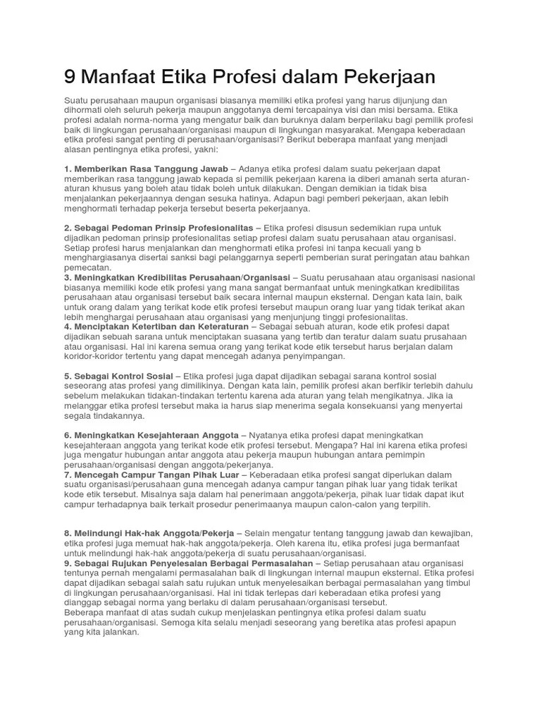 9 Manfaat Etika Profesi Dalam Pekerjaan | PDF