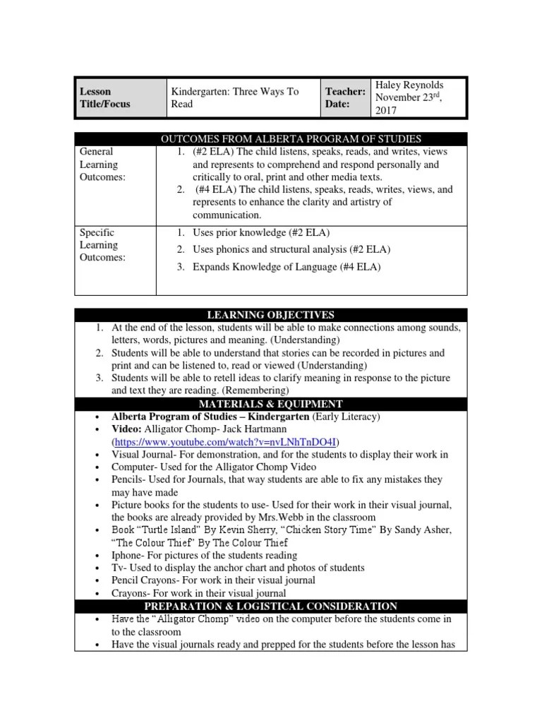three ways to read lesson plan reading process classroom