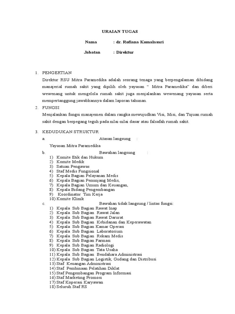 5) kelebihan yang dimiliki oleh humas rumah. Uraian Tugas Rumah Sakit