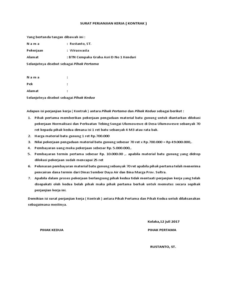 Surat Perjanjian Kerja Material | PDF