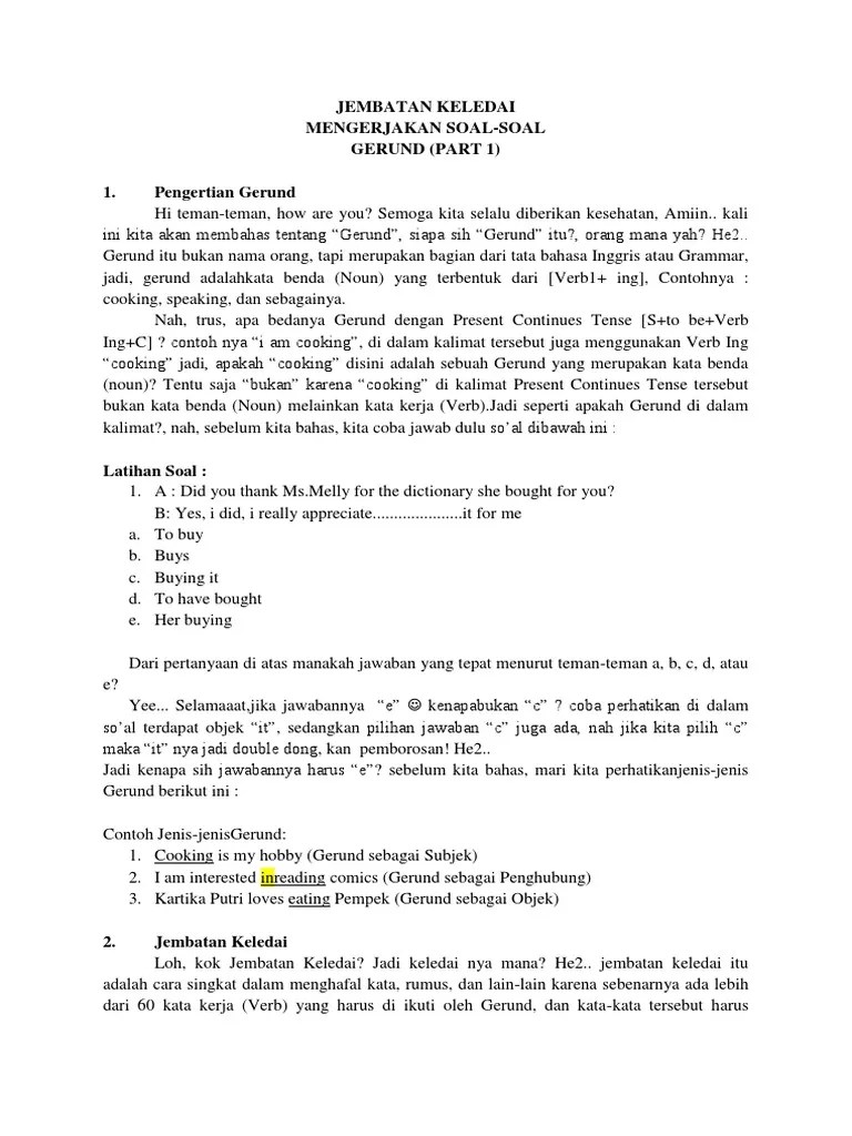 The hardest thing about learning english is understanding the gerund. Tutorial Jembatan Keledai Mengerjakan Soal Soal Gerund Part 1 Pdf