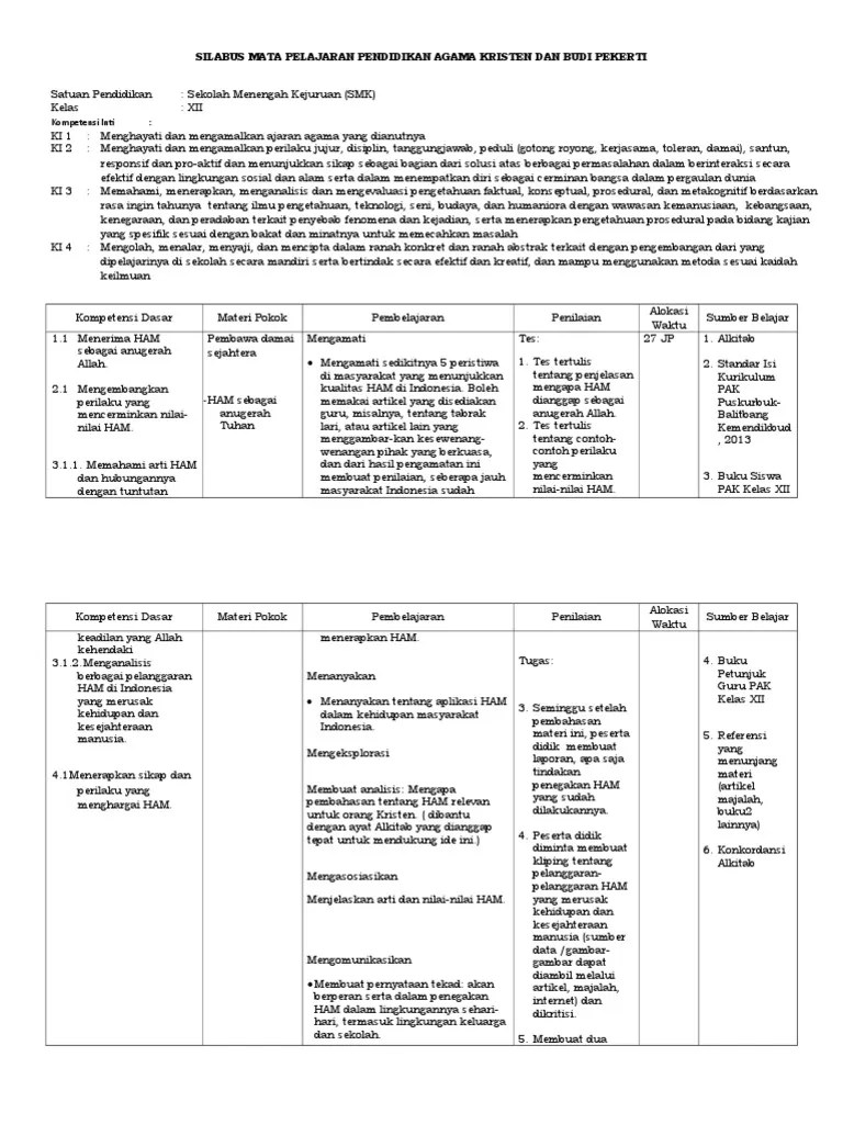 Silabus agama kristen k13 revisi yang kami bagikan untuk mapel pendidikan agama. Silabus Agama Kristen Smk Xii Pdf