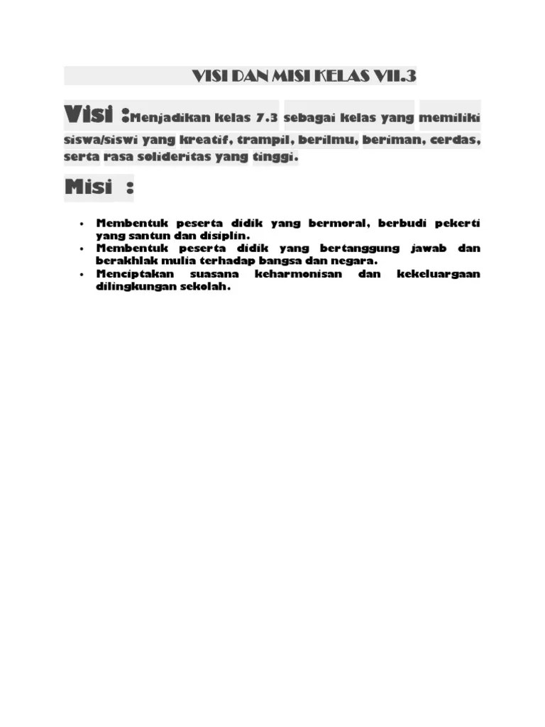 Visi Dan Misi Kelas Vii | PDF